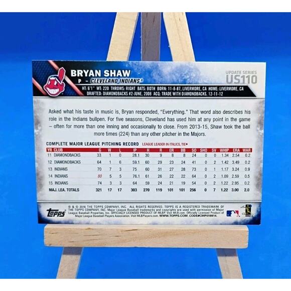 2016 Topps Update Series - Bryan Shaw #US110 - Picture 3 of 4